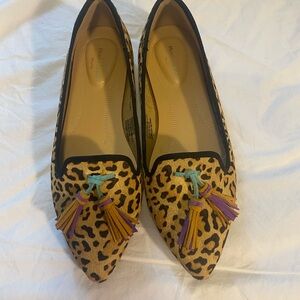 NWOT Hush Puppies Calf Hair Leopard Print Flats with Tassels